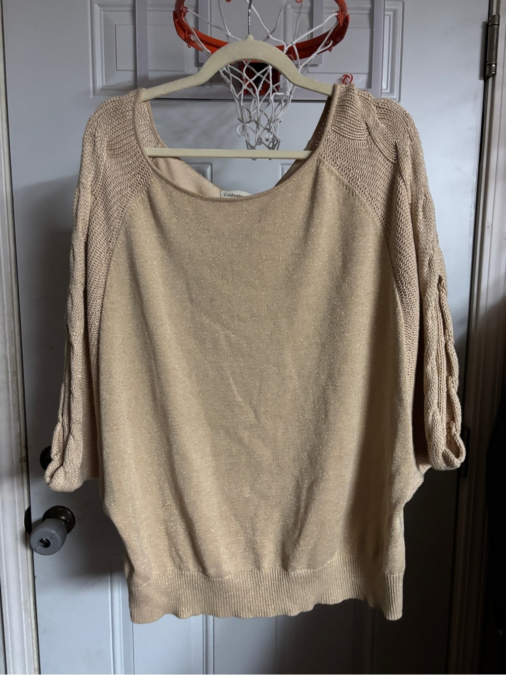 Coldwater Creek Beige Shimmer Scoop Neck Sweater